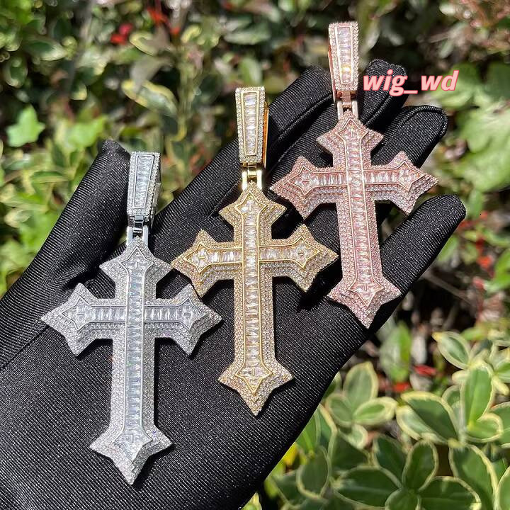 Custom Hiphop Moissanite Pendant Jewelry 925 Sterling Silver Gold Plated Men's Chain Cross Trendy Popular Design
