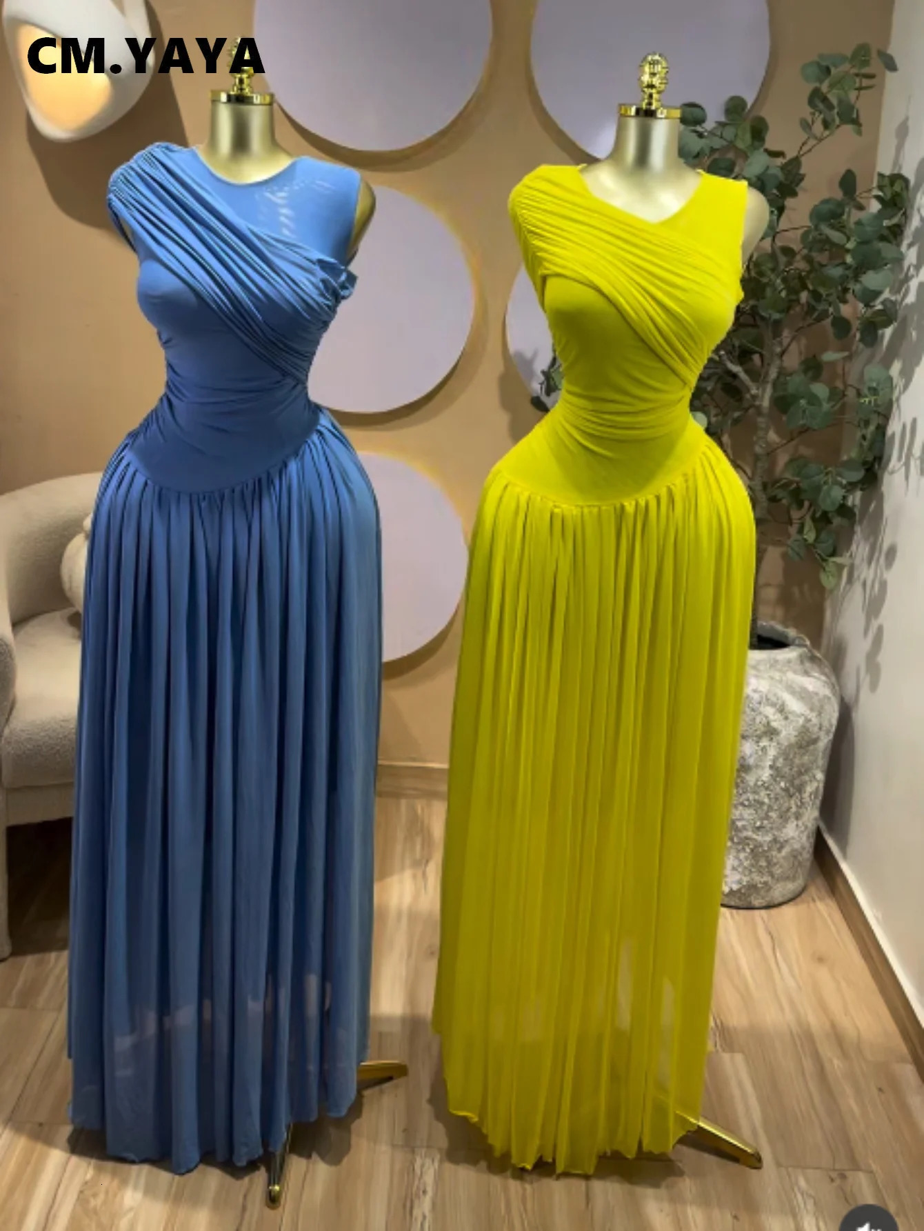 CMYAYA Womens Elegant Ruched Maxi Dress Asymmetric Grecian Style Pleated Draped Evening Party Wedding Guest Prom Long 260624