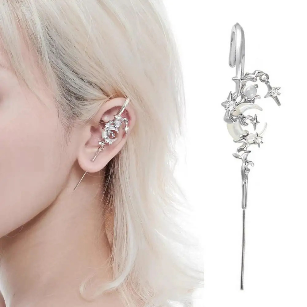 Sparkling Star and Moon Earring Fashionable Ear Needle Wrap Crawler Hook Earrings Jewelry for Fashionistas260624