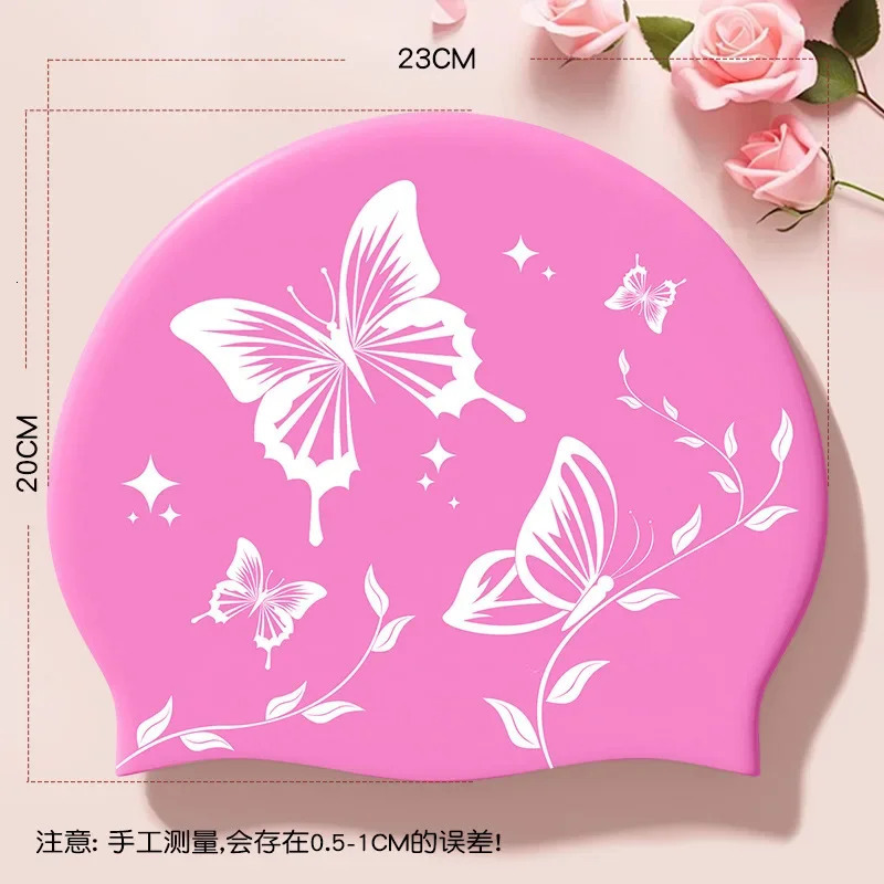 1pcs Waterproof Comfortable Butterfly Printed Swimming Caps High Ealstic Ear Protection Women Man Silicone Professional Swim Cap 260624BJ