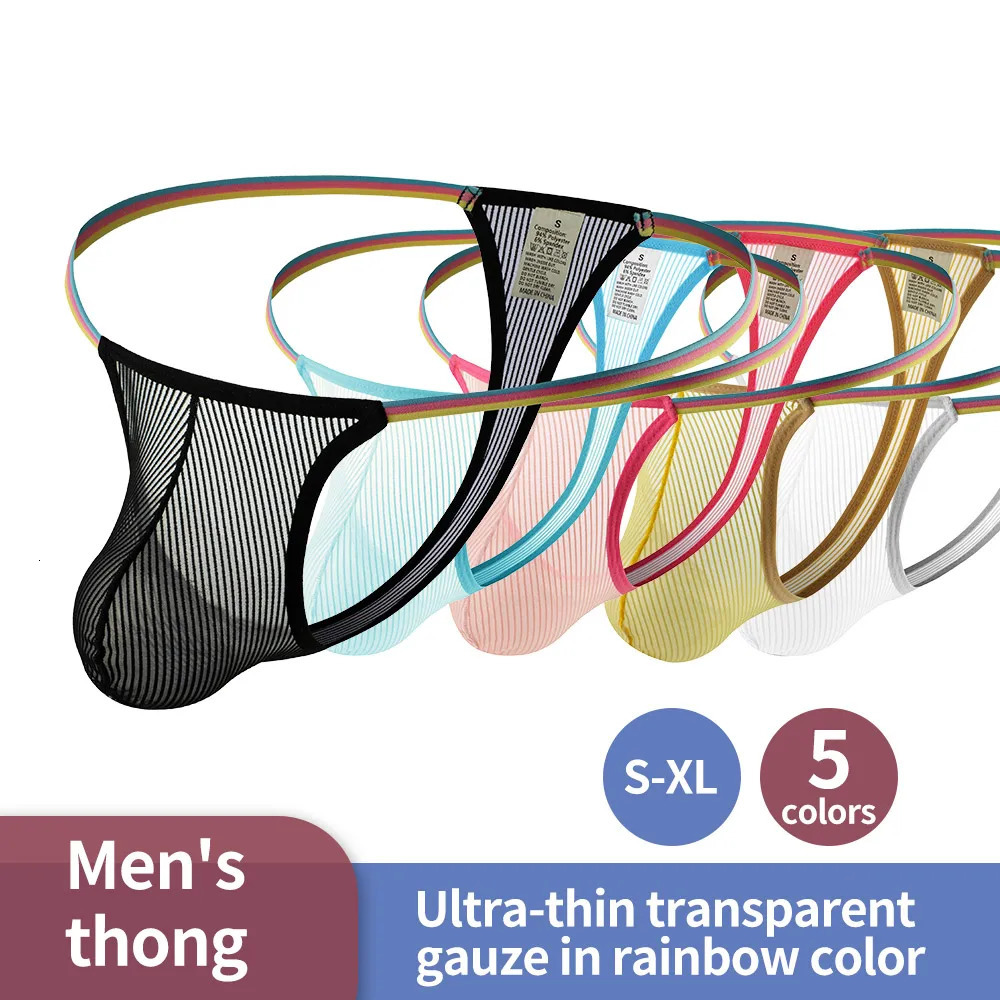 Striped Sheer Mesh Mens Thongs Lightweight Comfortable Underwear for Intimate Moments Daily Casual Wear 260624