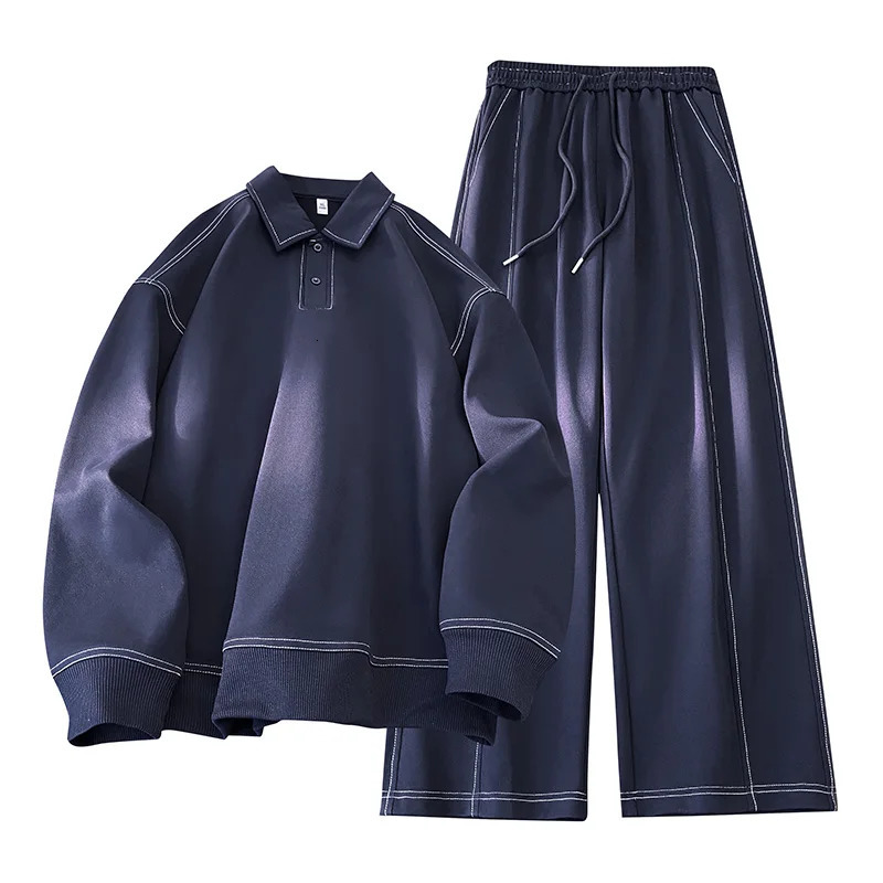 Twopiece set men sportswear Spring Mens Casual Outdoor Set Square Neck Long Sleeve Loose TShirt Elastic Waist Comfort Pants 260615