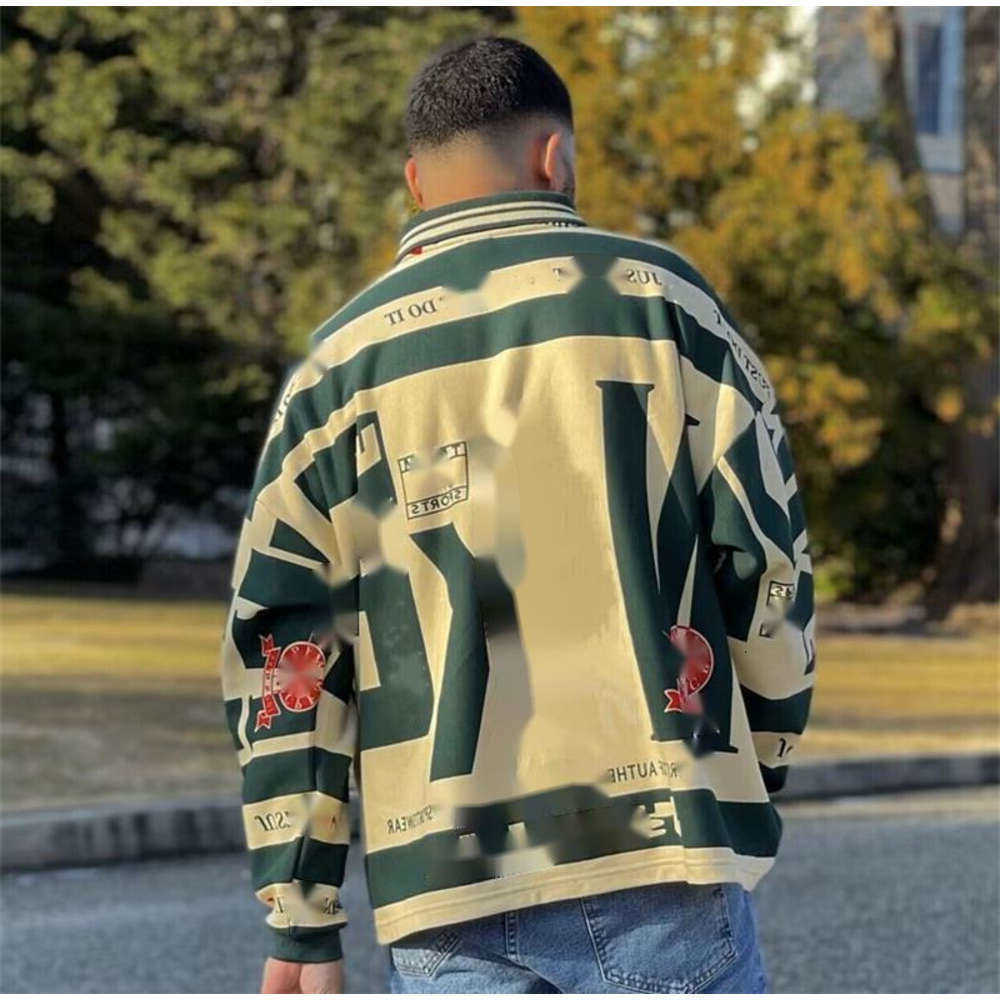 Polos Mens Co branded American High Strt Letter Stripe Printed Loose POLO Shirt Long Slve T-shirt Sweater Fashion Label L26623