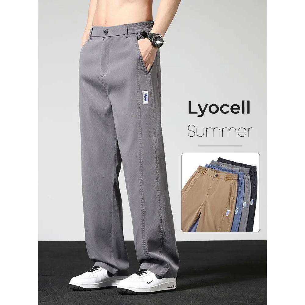 Pantaloni larghi dritti da uomo casual sottili estivi Pantaloni larghi elasticizzati in Lyocell di marca Abbigliamento uomo coreano alla moda W26062