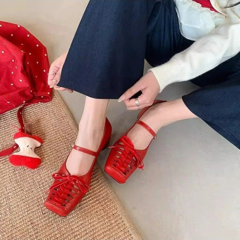 Womens cow leather narrow band braided ballet flats square toe high quality soft comfortable elegant ladies ballerinas 260624