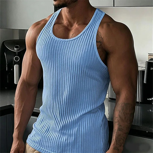 2026 Mens Rib Knit Tank Tops Elastic Slim Fit Fitness Gym Vest Sleeveless Muscle Shirts for Running Training 260624