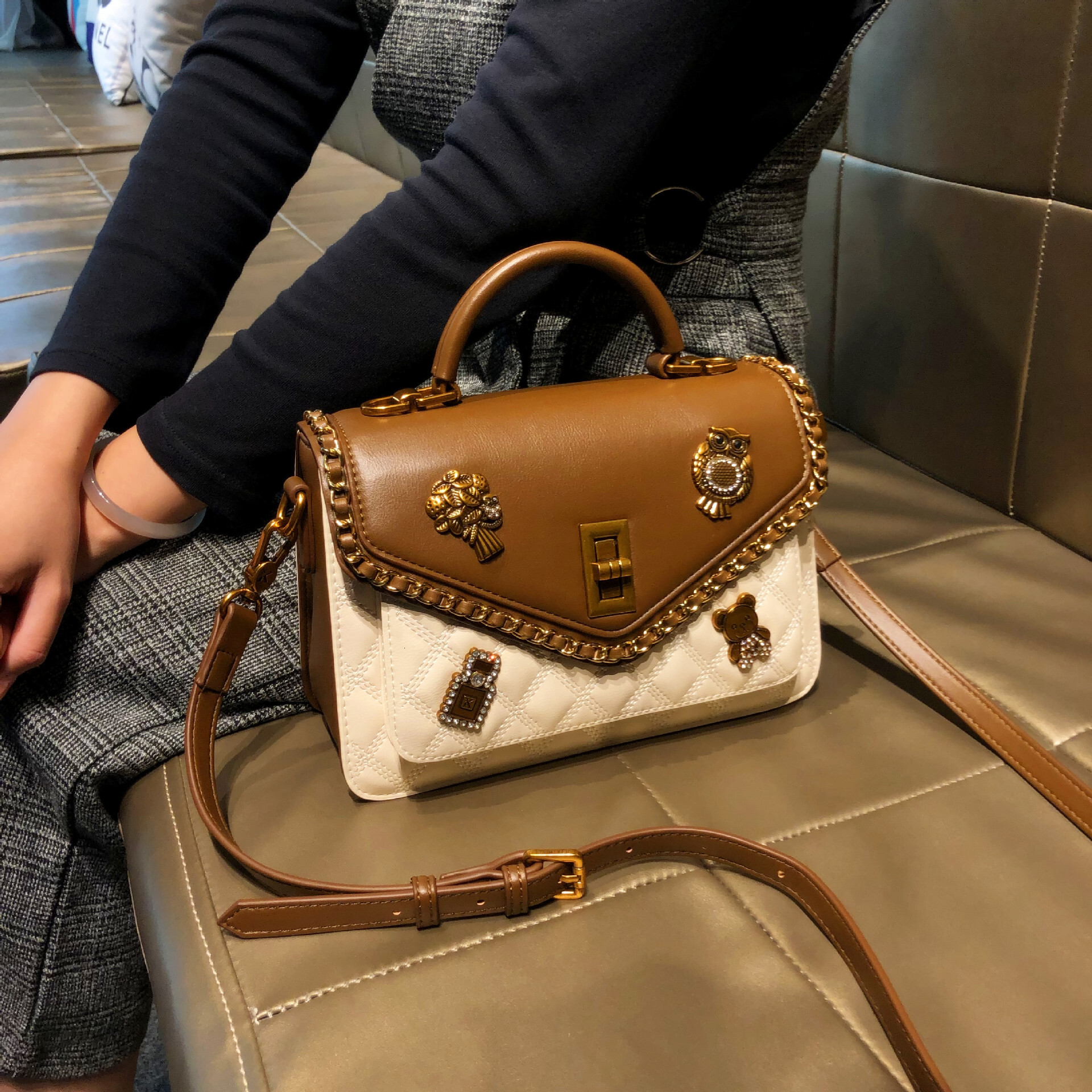Tote Shoulder Bags Handbag Trend Crossbody New Retro Autumn Winter Single Shoulder Genuine Leather High-End Handheld Small Square Bag For Women