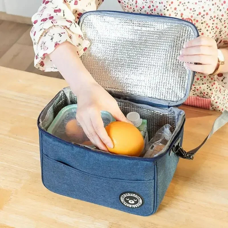 Portable Lunch Bag Food Thermal Box Waterproof Office Cooler Lunchbox With Shoulder Strap Insulated Case 260624