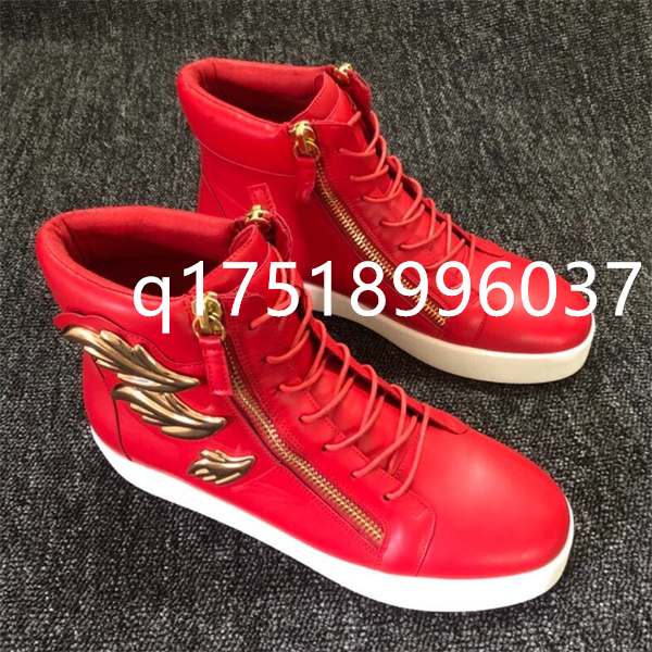 Size EUR36-47 Men Women Luxury Side Gold Zipper Platform Sneakers Crocodile Embossed Leather High Low Top Casual Flat Shoes Metal Wing Street Fashio