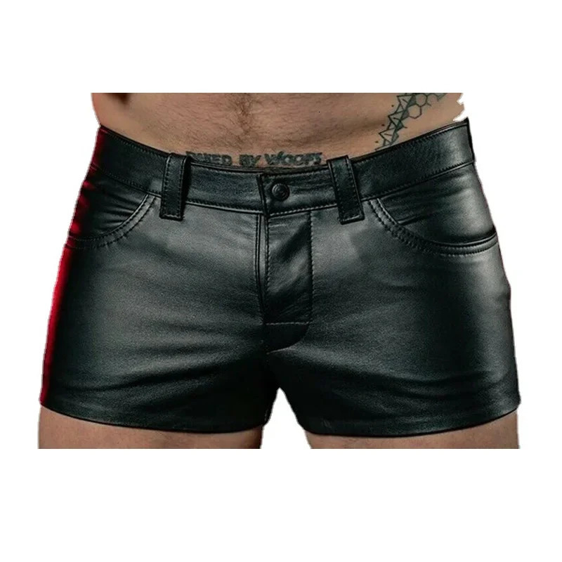 Fashion Men Shorts Solid Color Casual Mens Short PU Leather Pants Spring Summer Men Punk Style Black Shorts for Men 260624