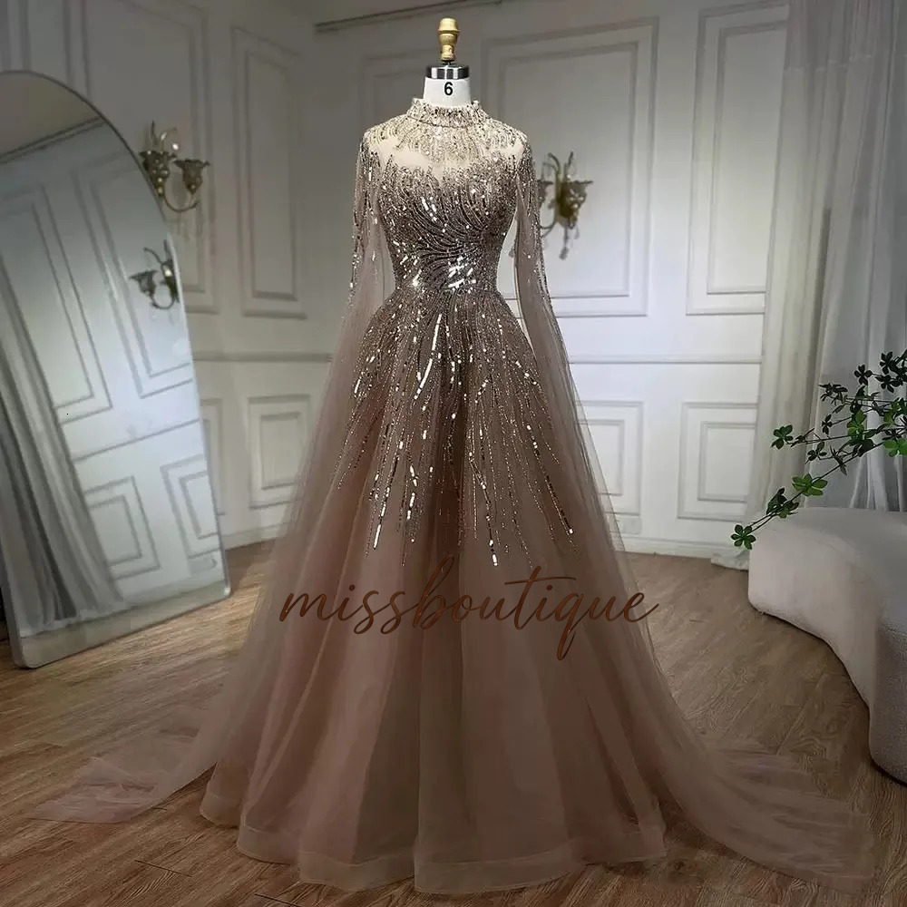 A Line Arabo Abiti da ballo 2025 Perline Paillettes Tulle Collo trasparente Serata formale Festa Secondo compleanno Abiti di fidanzamento Abito tagl