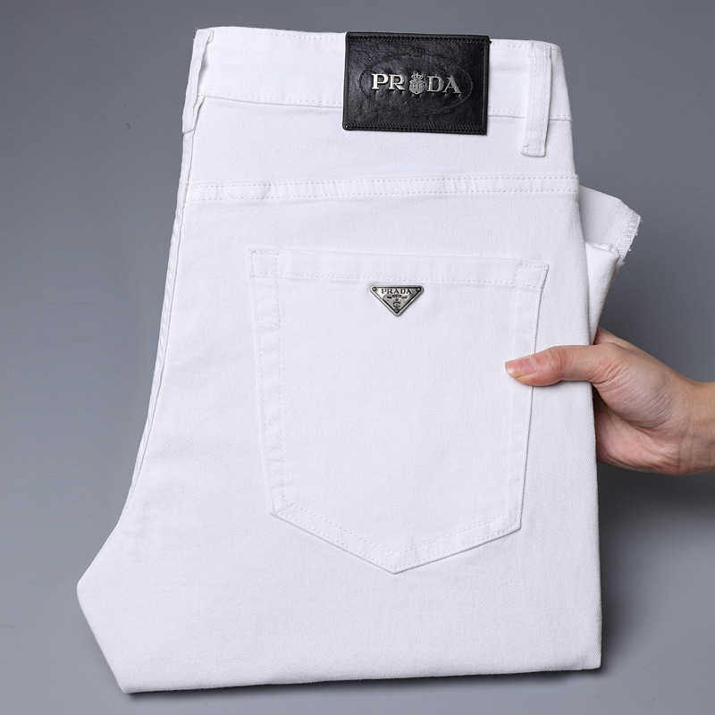 Spring Summer Guangzhou Xintang Jeans Men Korean Style Slim Fit Stretch European Brand Cotton Stretch Black White L26624