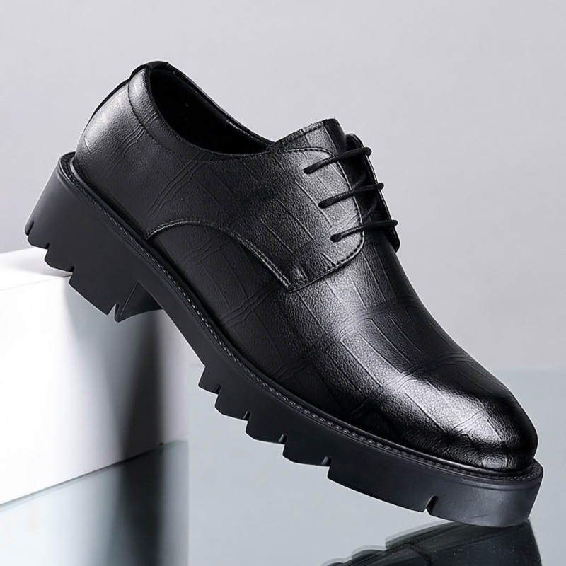 Tick Mens Black Sole Leater Oxford Soes Textured Lace Up Formal Dress Soes For Business Designer Soes Office Wedding Party Daily Wear M260805