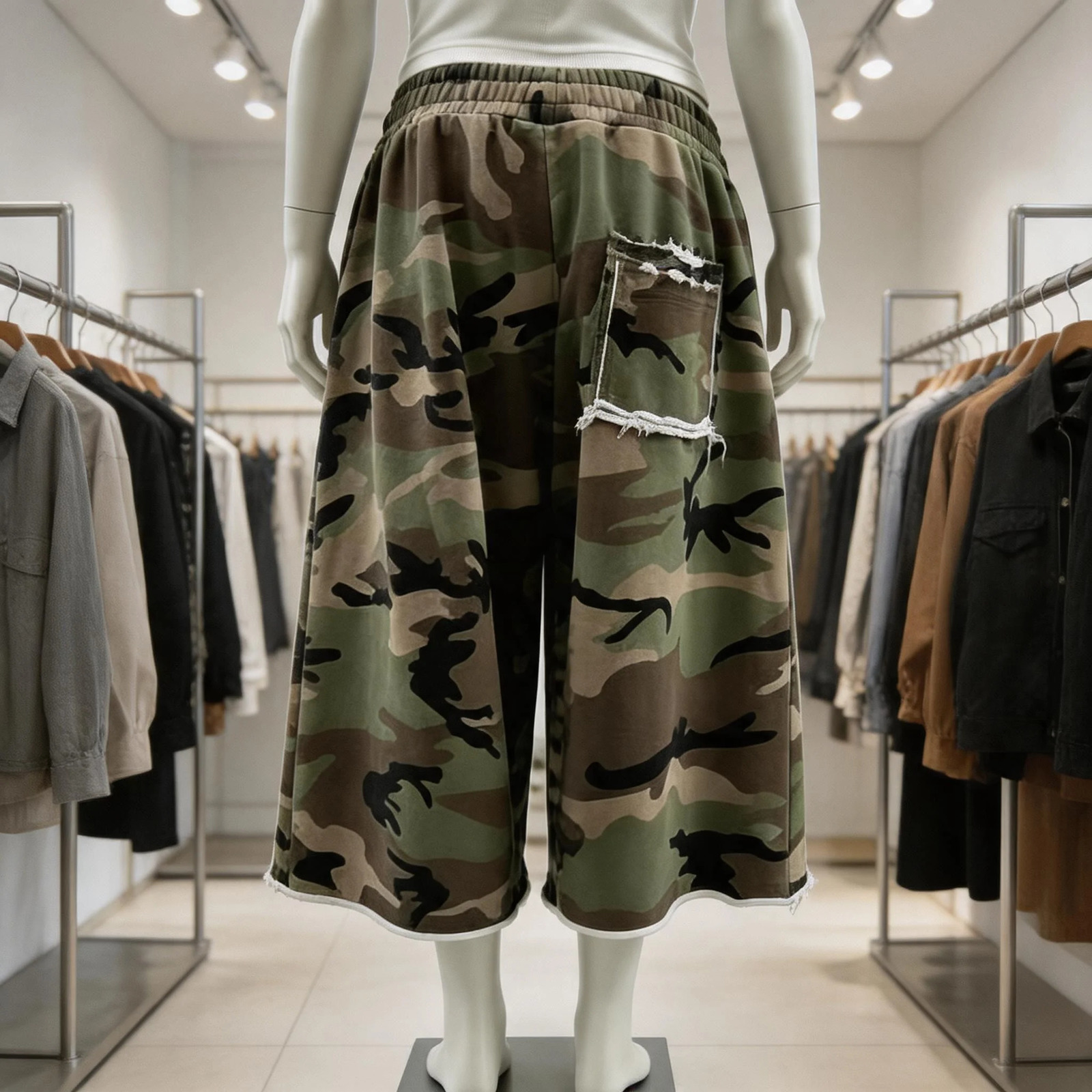 Y2K Camo Shorts Rough Edge Tassel Camouflage Pattern Sweatshorts Summer American High Street Streetwear Unisex Baggy Shorts 260617