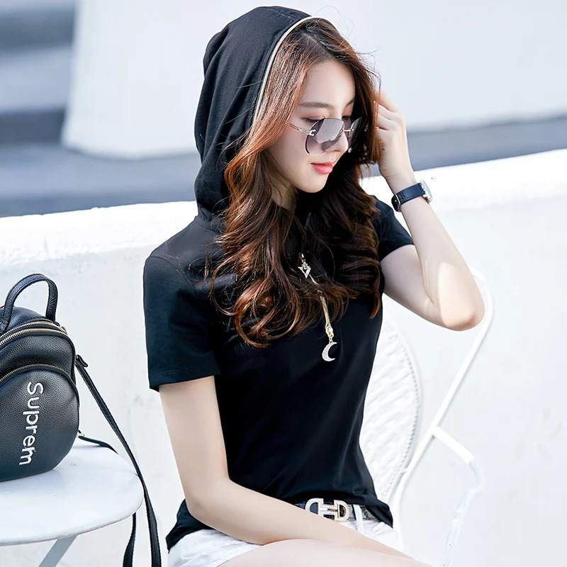 Summer Short-sleeved Hooded Sweater Womens Zipper Solid Color Casual Fashion Shirt All-match Slim Hooded Top 260624