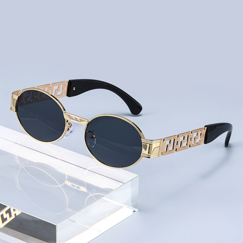 New Metal Oval Full-Frame Popular Street Style Sunglasses, Retro Photo Shoot Sunglasses