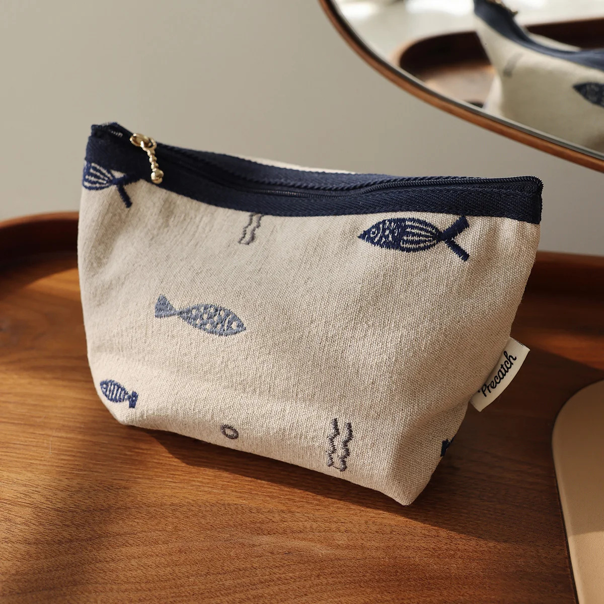 Embroidered cosmetic bag Literary Simple storage bag Travel portable zipper Makeup bag Ethnic style liner Handmade Medium bag260623
