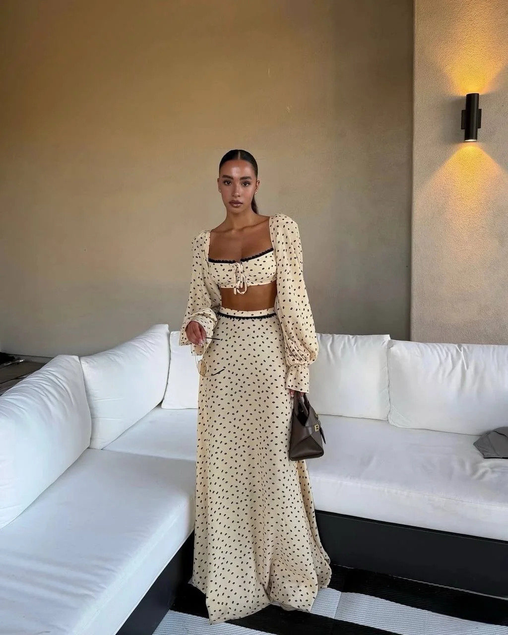 Sexy Polka Dot Tank Top Skirt Women Set Beach Long Lantern Sleeve Tops A-line Trumpet Skirts Suit 2026 Spring Summer Lady Outfit 260622