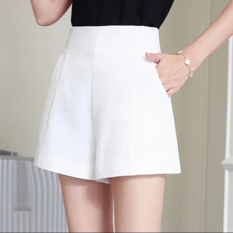 Women Shorts Spring Summer Casual High Waist Aline Loose Wide Leg Chiffon Chic Lady Black White Suit 260623