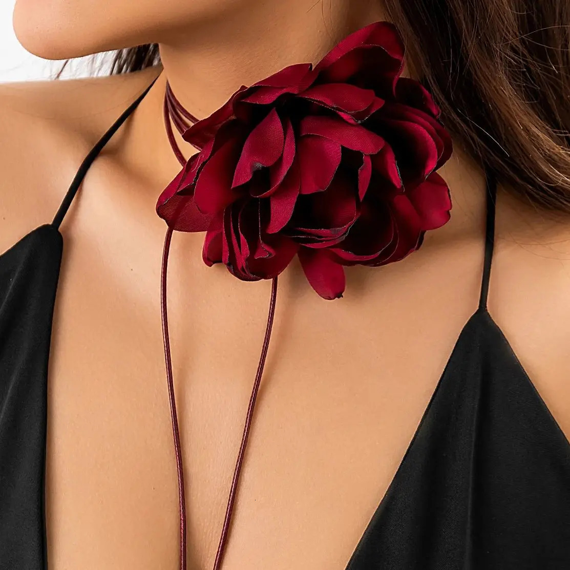 Ingemark Exaggerated Big Rose Flower Choker Necklace for Women Wed Bridal Goth Kpop Adjustable Bowknot Chain Y2K Accessories 260624
