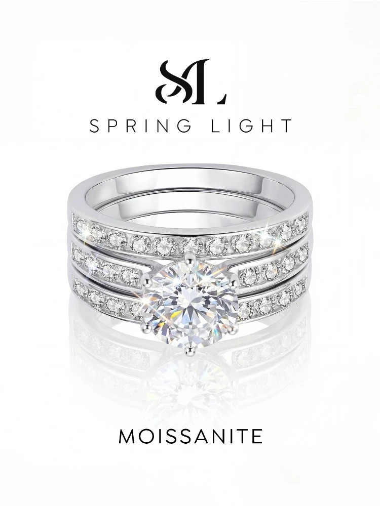 2CT Glittering Diamond Ring Set For Women Gift 925 Sterling Silver Wedding Fine Jewelry 260618