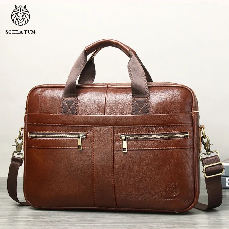 SCHLATUM Genuine Leather Briefcases Hard For Men 156 Inch Office Bussiness Computer Bag Vintage Handbags Laptop Briefcase Bags 260618