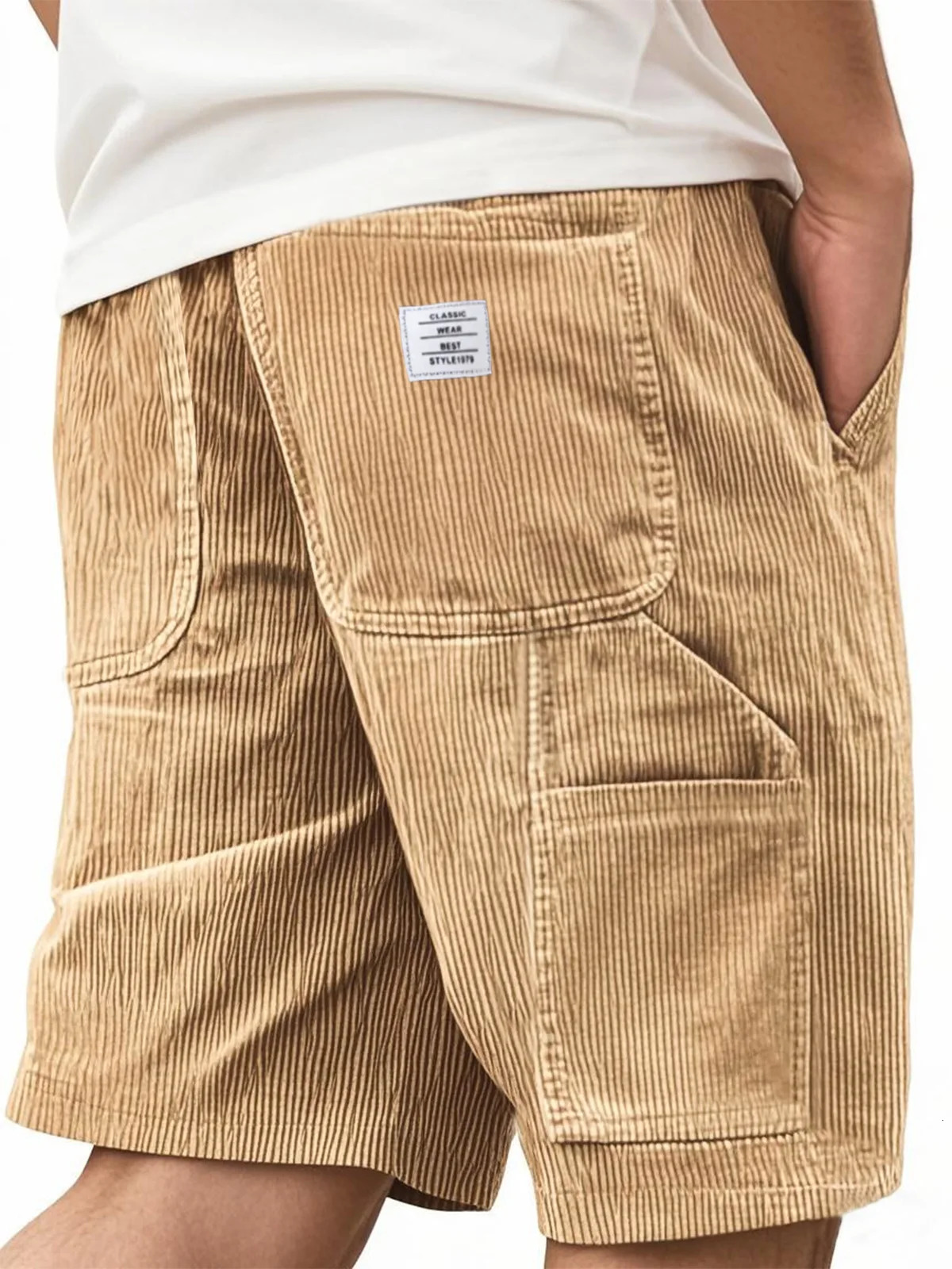 2026 Summer solidcolor laceup sport pants corduroy fashion shorts mens casual with label letters for men 260613