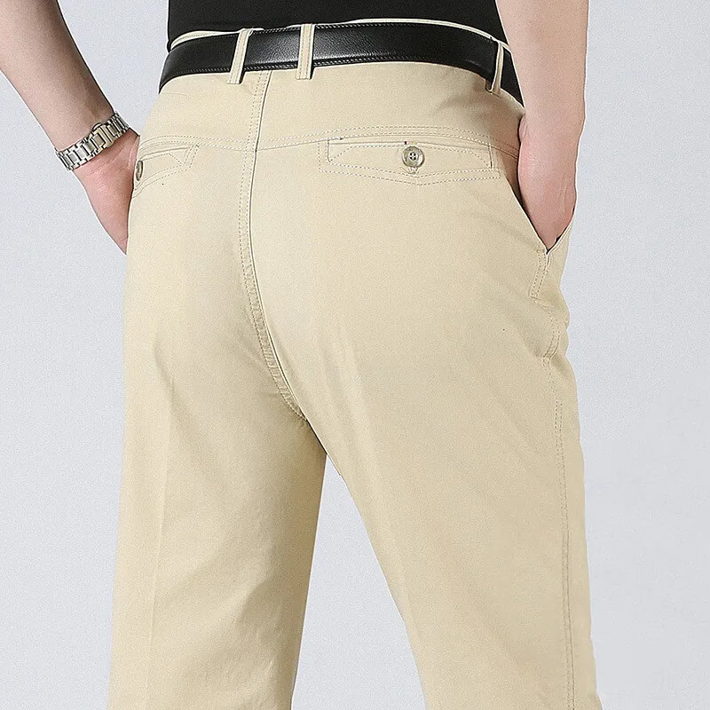 Mens American Chino Pants Double Pleated Classic Fit Dress Pant Business Casual Golf Pants Pure Cotton Trousers 260623