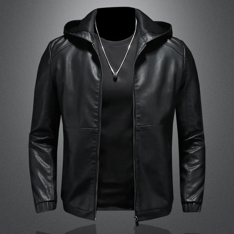 Autumn Mens Hooded Pu Leather Jacket Fashion Black Motorcycle Leather Coats High Quality Casual Streetwear Zipper Outerwear Man 260622
