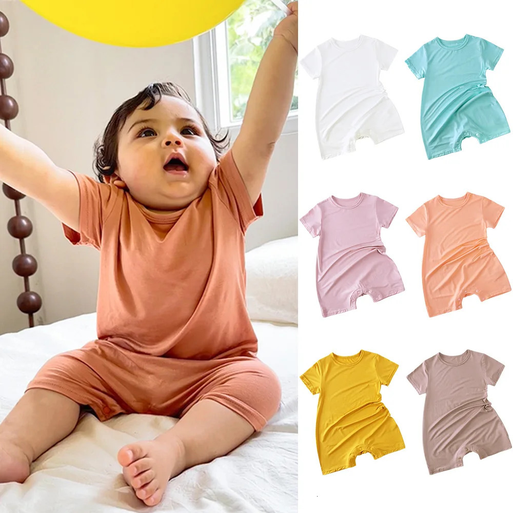 Summer Thin Baby Clothes 02Y Girls Boys Infant Solid Color Romper born Short Sleeved Jumpsuit Toddler One Piece 260623