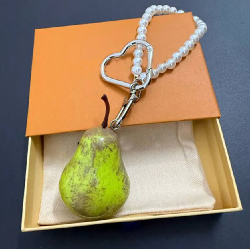 New Apple Pear Shape Fruit Bag Charms Designer Keychains Accessory with Pearl Lanyards Fruit For Birthday Gift Valentine's Day Gift