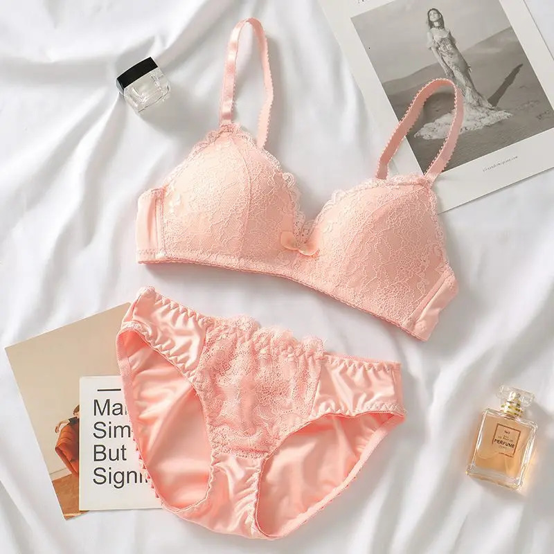 Lace Lingerie 2 Pieces Women Underwear Set 3/4 Cup Plus Size Bras Panty Brief Sets White Black Sexy Lingerie Seamless Bra Sets 260622