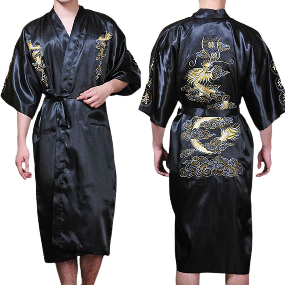 Men Silk Satin Sleepwear Chinese Dragon Kimono Embroidery Bathrobe Pajamas Gown Bath Robe Summer Casual Intimate Lingerie 260623