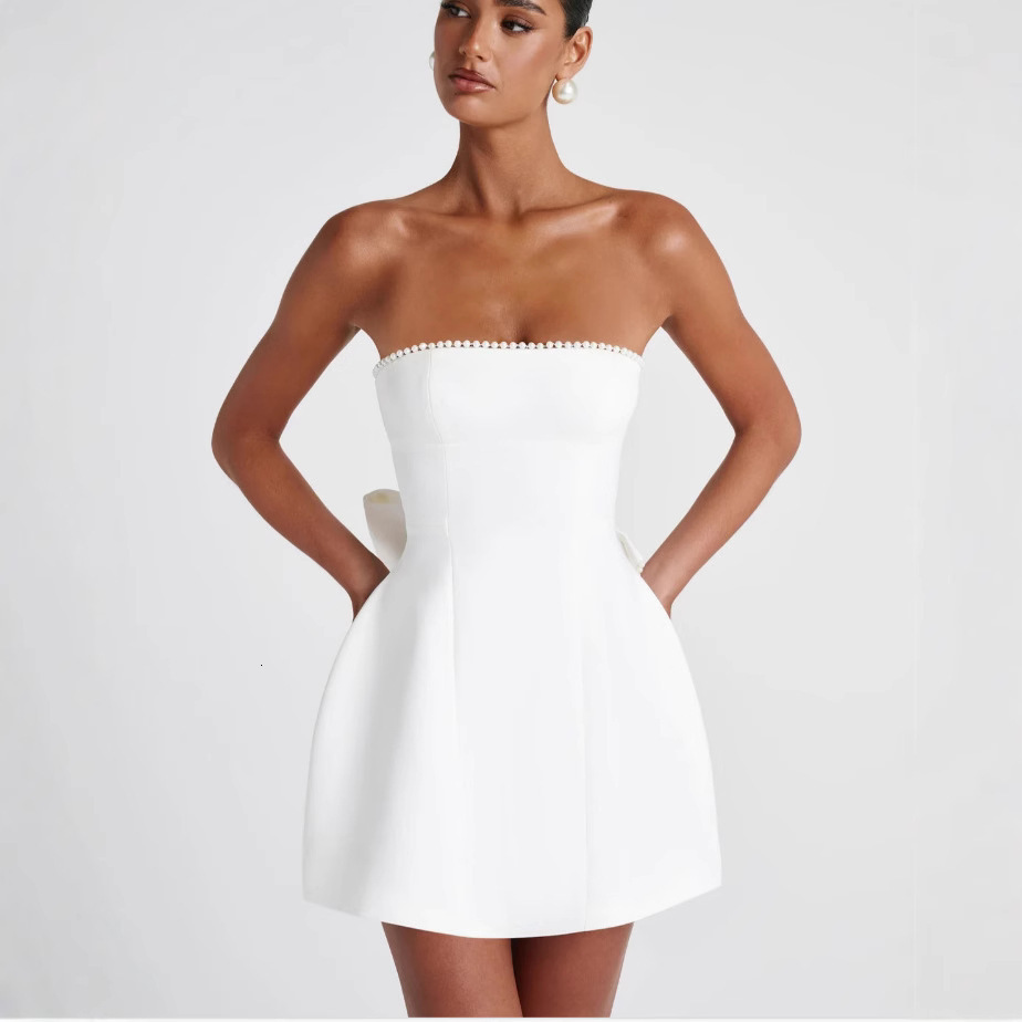 French Style Sleeveless Simple Top A Line For Women Spring Summer New Elegant Sweet And Spicy Backless Bow Short Dress Luxury