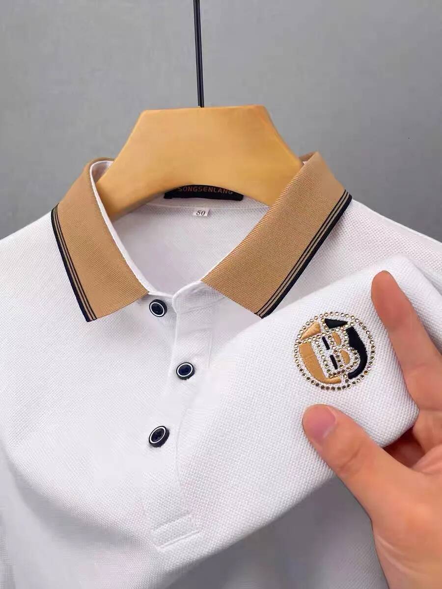 High End Fashion Embroidered Short Sleeved Brand Men's Ice Silk Cool 2024 Summer New Breathable Top Business Casual Polo Shirt