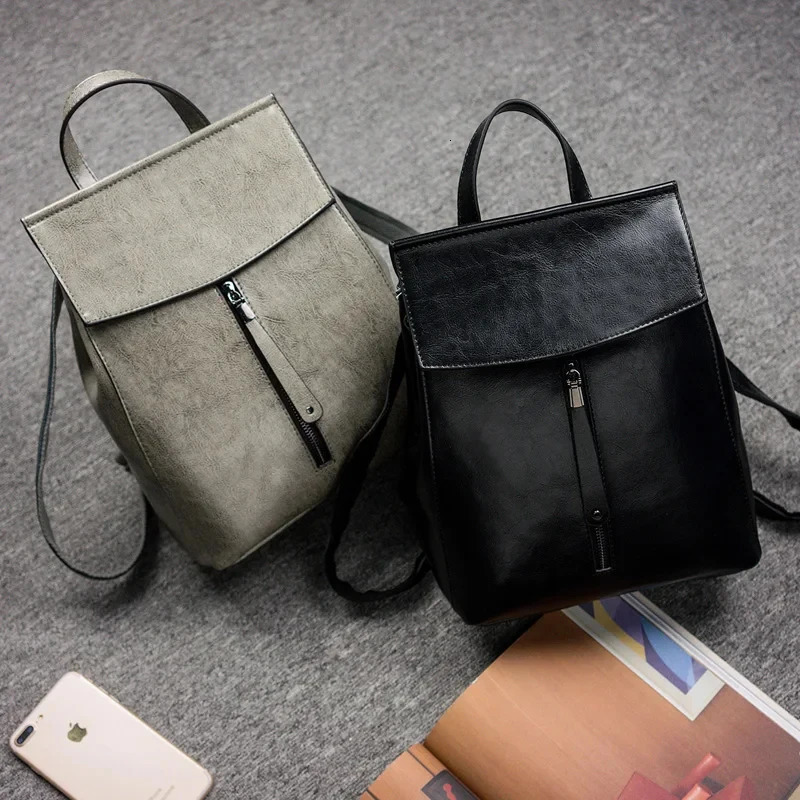 Vintage Genuine Leather Backpack for Women Oiled Cow Split Shoulder Bag Womens Travel Bags Teenage Girl 260615
