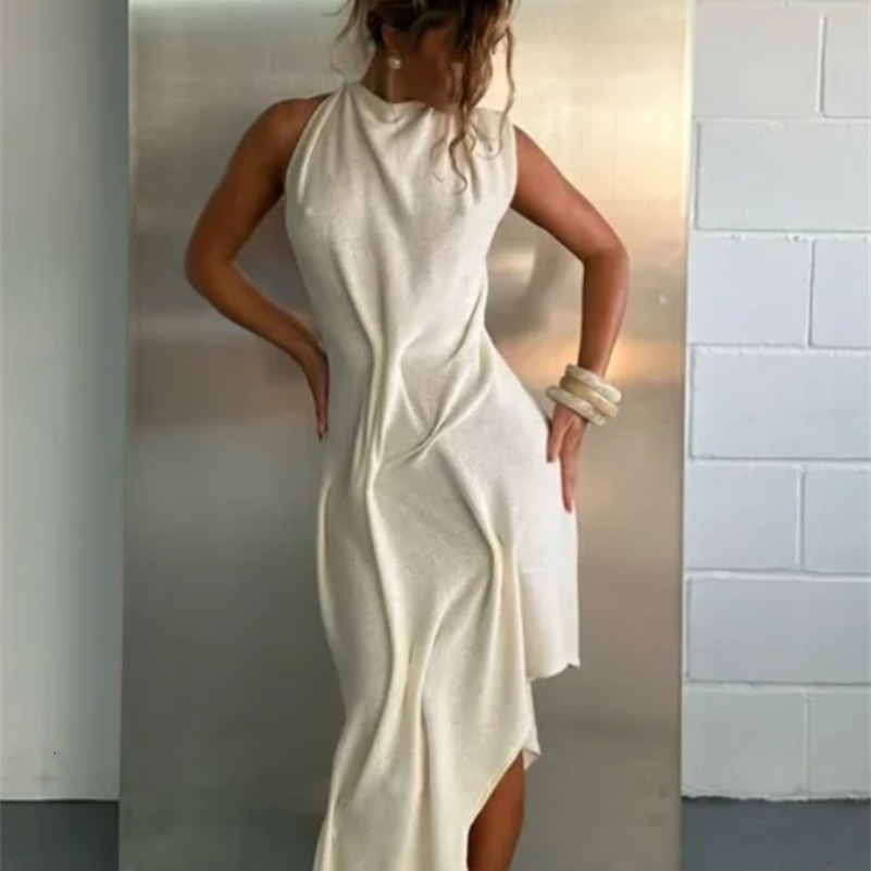 Romantic Soft Halter Maxi Dress Ruched Asymmetrical Women Dresses Anniversary Dinners Vacation Elegant Female Party Wear 260623