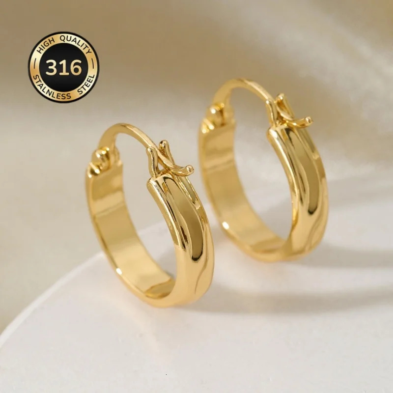 Stainless Steel Gold-Plated Glossy Round Earrings for Women Fashion Simple Waterproof Geometric INS Hoop Earrings Jewelry Gift 260624