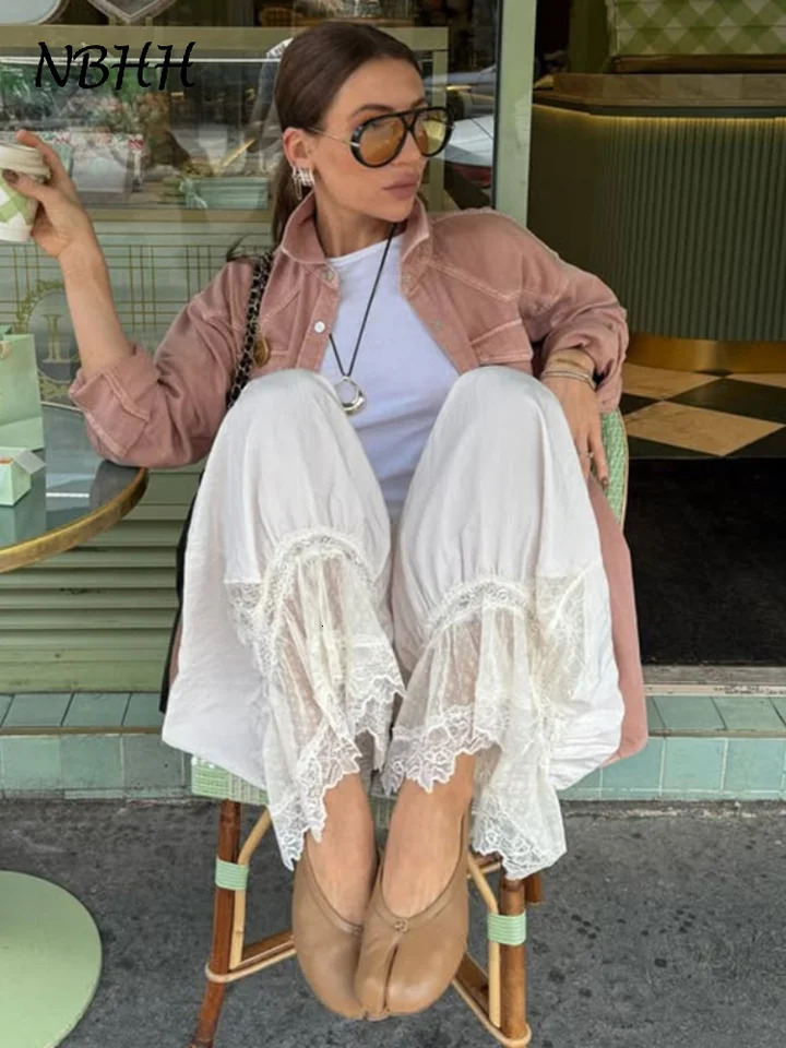 Loose Womens Pleated Lace Lantern Pants Elastic Waist Lace Up Solid Trousers Female Autumn Spring Chic Drawstring Bloomers 260623