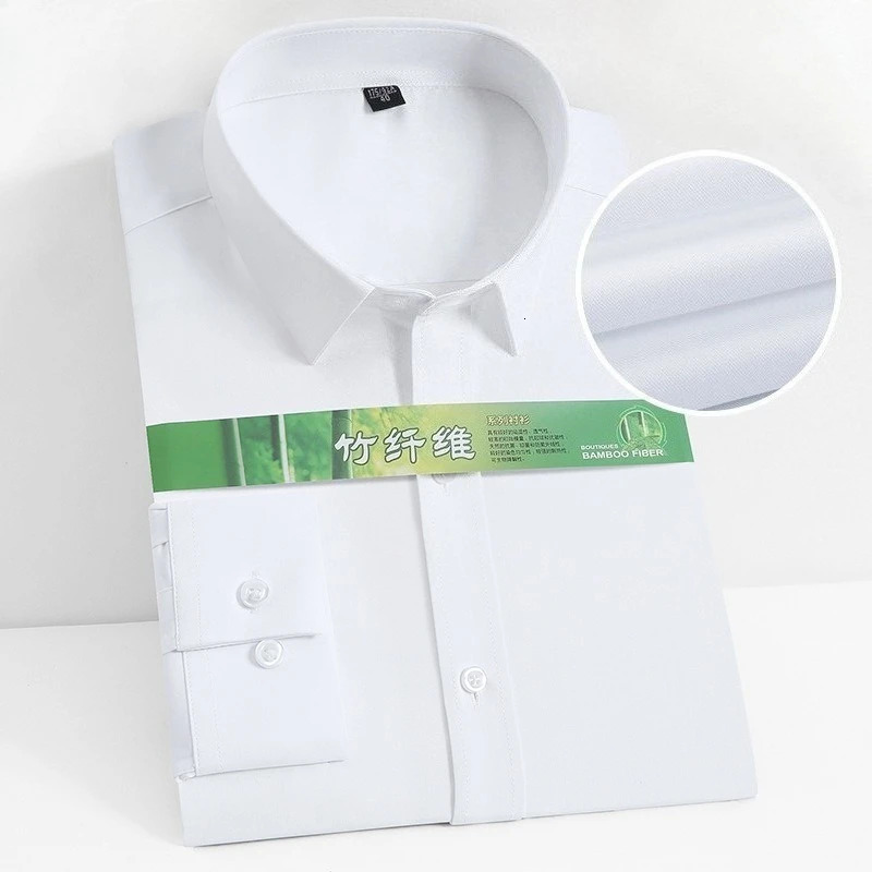 8XL Bamboo Fiber Antiwrinkle Blue Shirt Mens Longsleeved Solid Color Work White Slim Fit Men Plaid Striped 260623