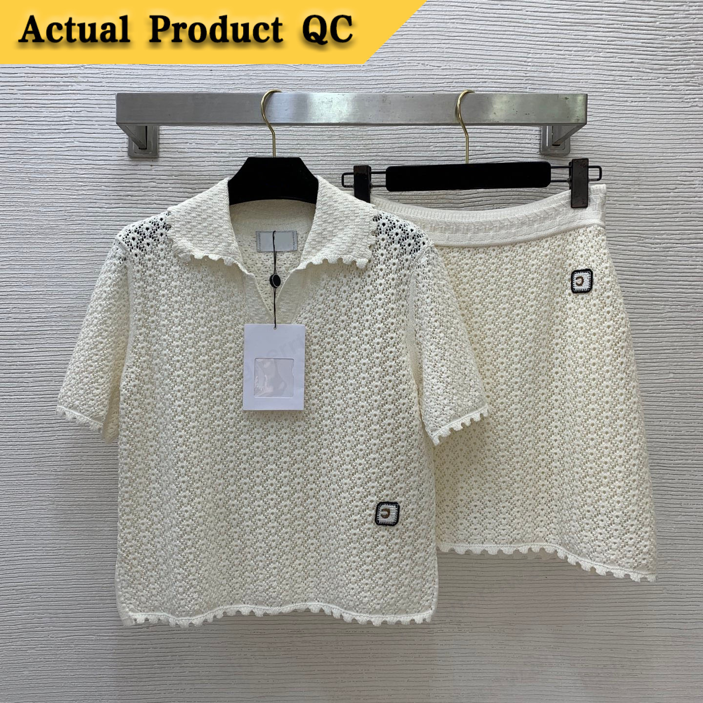 Luxury Designer Label Knitted Outfit Scalloped Trim Polo Shirt Mini A Line Skirts Woman Tweed Matching Two-Piece Dress Suit Breathable Embroidery-image-1111986392