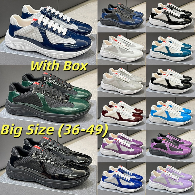 With box popular patent leather sneakers designer casual shoes for men women breathable plat mesh trainers comfortable running shoes american cup bi