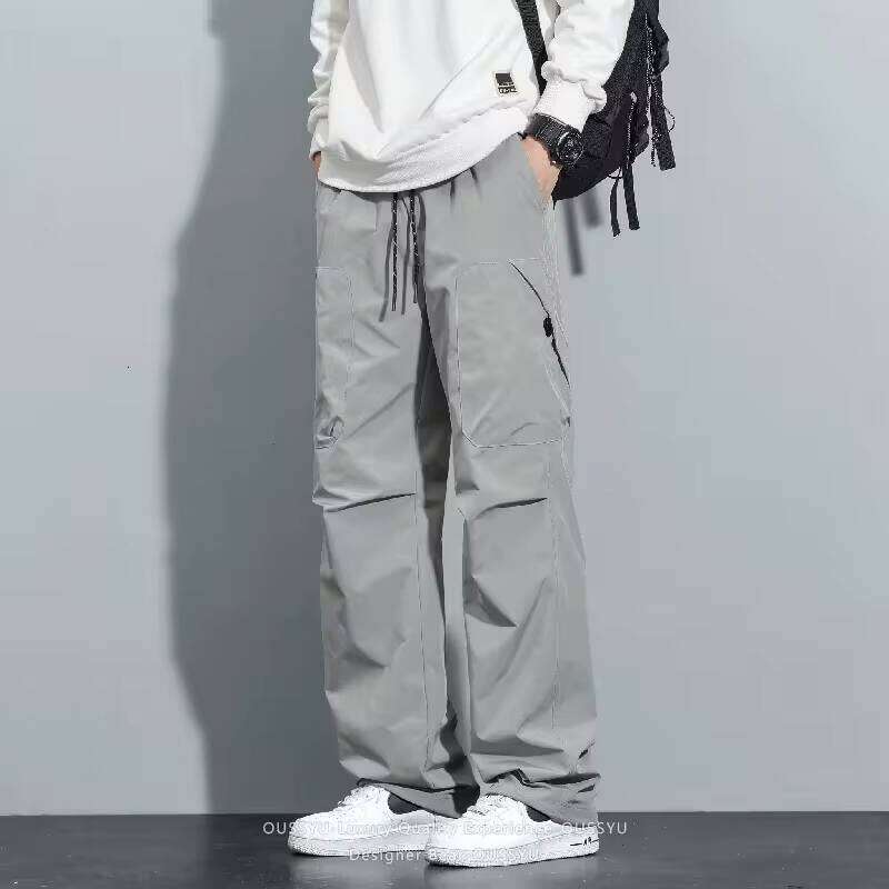 Men's Outdoor Hiking Cargo Spring Summer Elastic Waist Trousers Baggy Fit Straight Tactical Fishing Work Sports Long Pants W260624