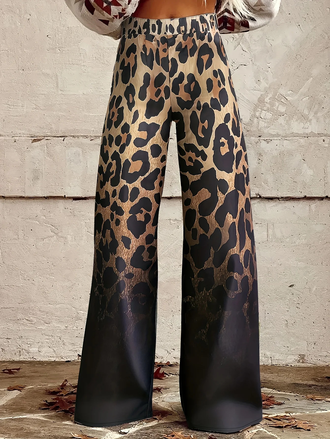 Womens Loose Fit Elastic Free Wide Leg Pants with Gradient Black Brown Leopard Print n Casual Comfortable Fashionable Wo 260623banjia