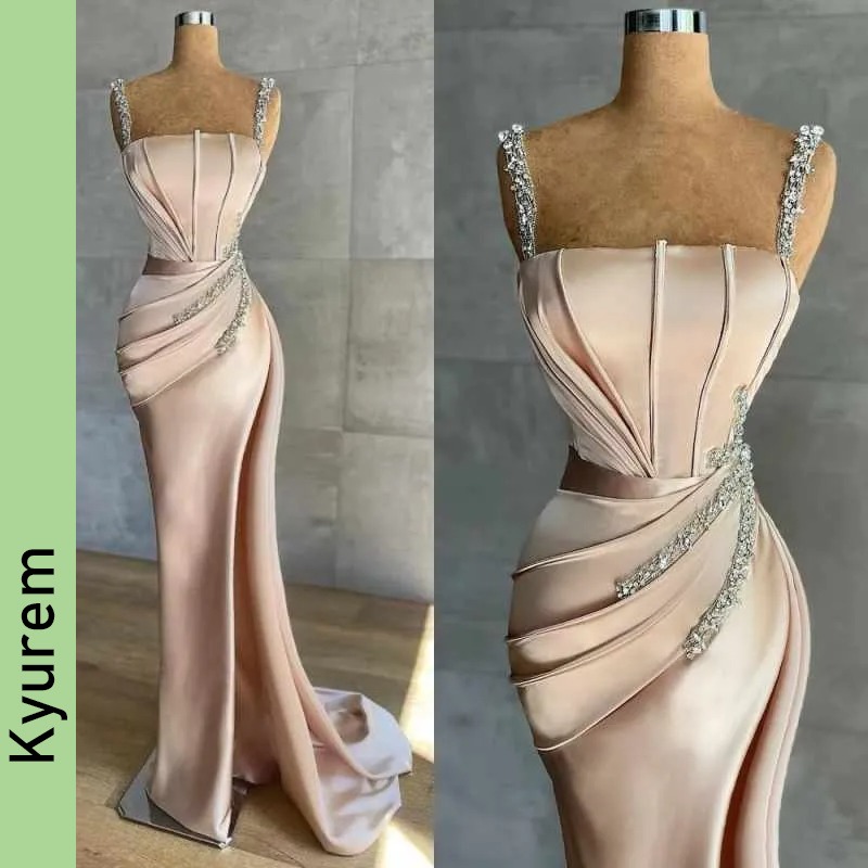Elegant Mermaid Evening Dresses Beaded Straps Pleat Prom Gowns Sequin Engagement Party Dress Customizable Robe De Soiree