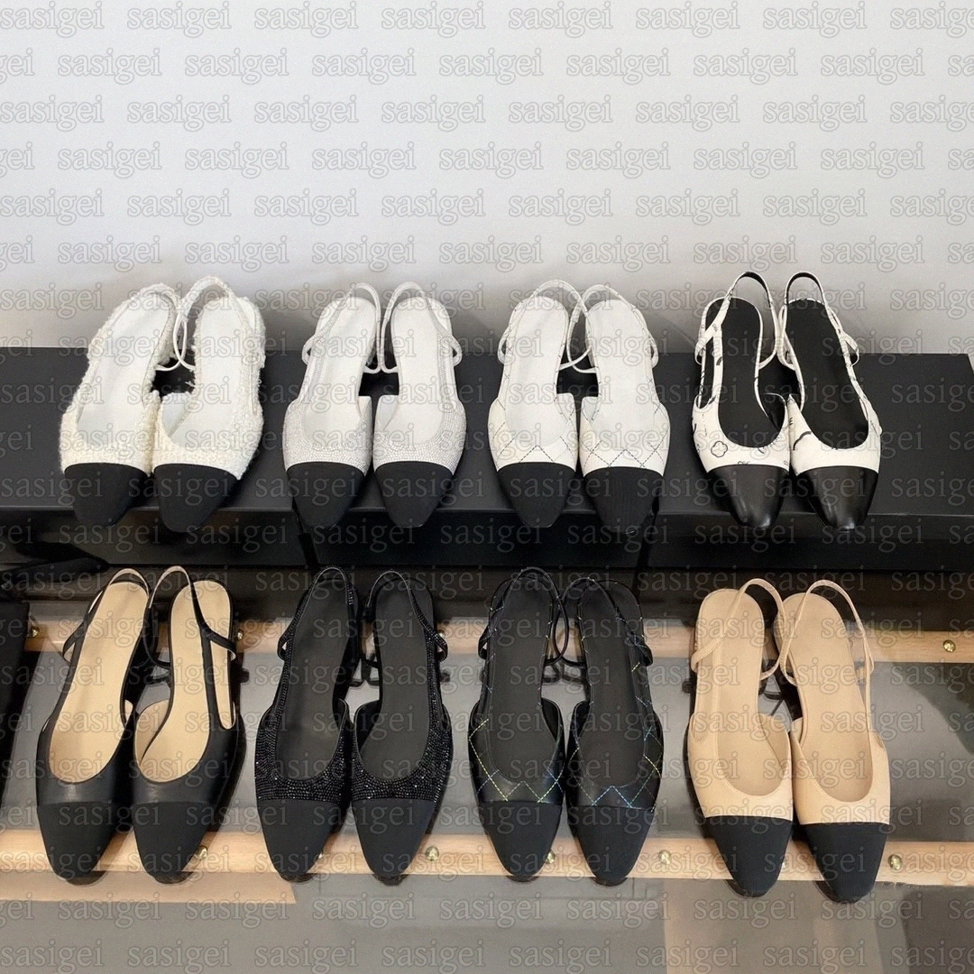Designer Slingbacks Robe Chaussures Sandale Femmes Talons Plats En Cuir Femmes Luxe Pompes Mocassins Espadilles Bride À La Cheville Chaussure De