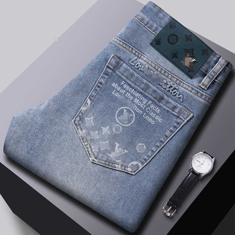 Guangzhou Xintang Mens Jeans Korean Style Slim Fit Skinny European Elastic Printed Blue 11 Pants L26624