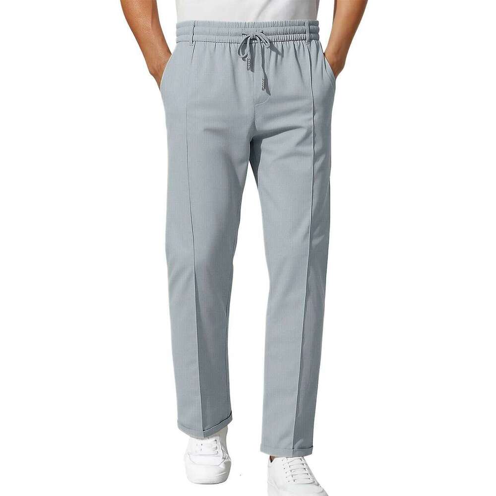 Spring Autumn Men Minimalist Solid Trousers, American Slim Fit Tapered Business Pants Plus Size Daily Work Casual Bottoms W260624