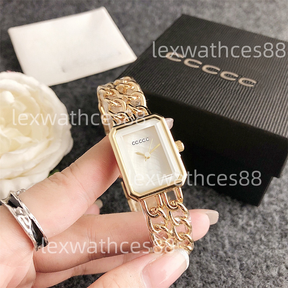 Designer Channel women watches Vintage Square Quartz Watch Delicate Polished Tone Thick Metal Chain Bracelet Minimal Dial Elegant Ladies Dress Wrist