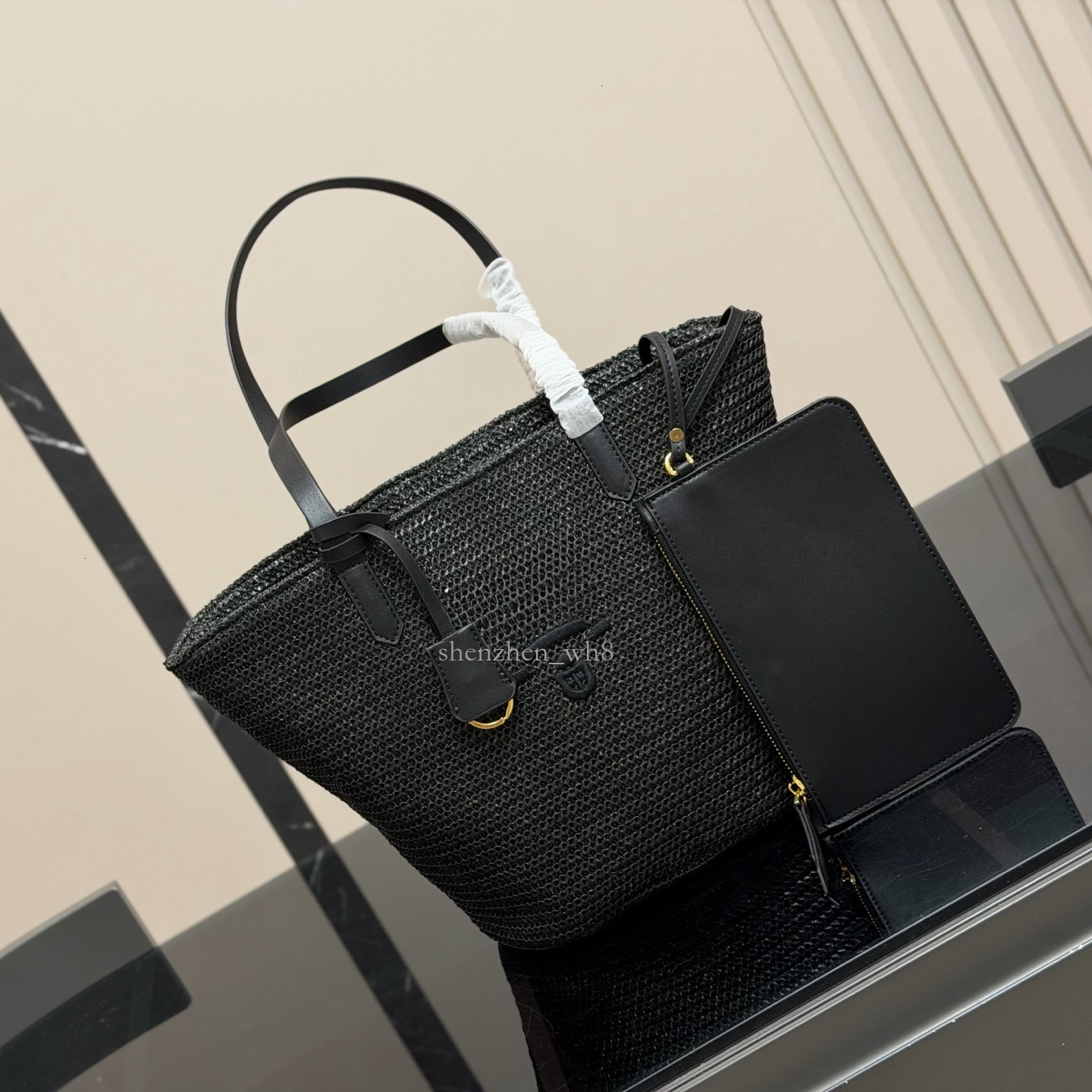 mirror quality luxury bag pradbagwomen Letter Embroidery Raffia Woven Tote Bag Shopping Bag Shoulder Handbag Beach Large Bag Beach Vacation c5 b0